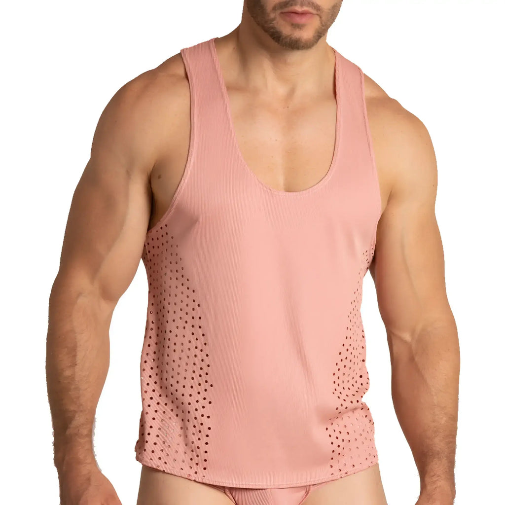Gigo Hibrid Nude Tank pink ribbed tank top with perforated side panels for breathable comfort