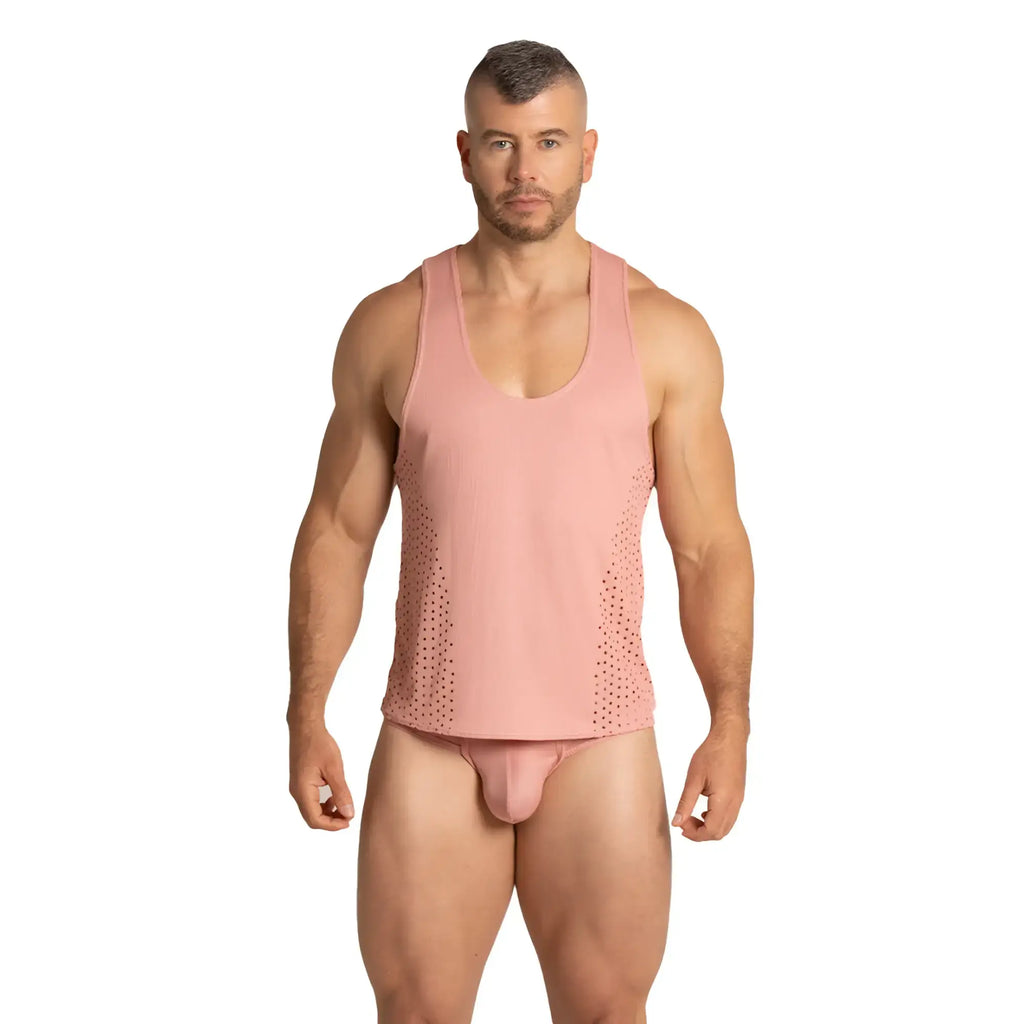 Gigo Hibrid Nude Tank pink breathable mesh tank top with scoop neckline and perforated side panels