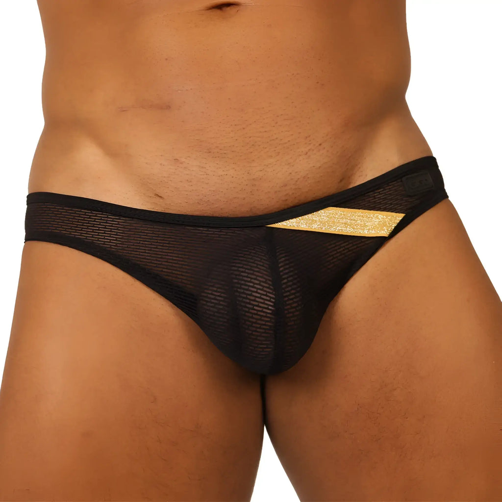 Black mesh briefs gigo hit black brief with gold glitter accent stripe on the side for stylish comfort