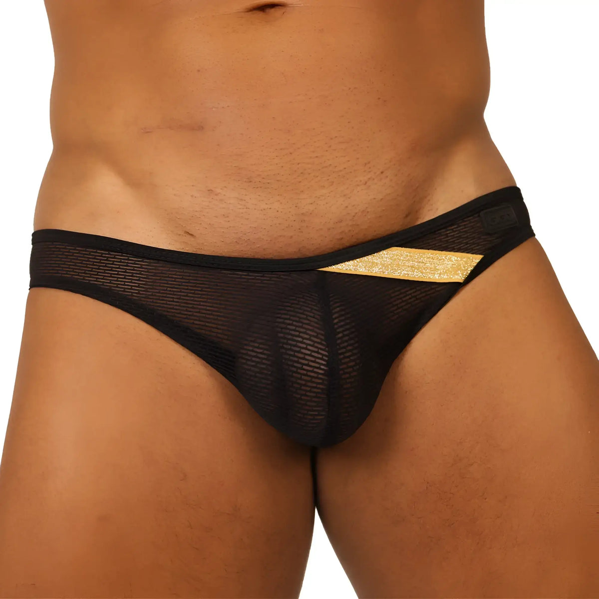 Black mesh briefs gigo hit black brief with gold glitter accent stripe on the side for stylish comfort