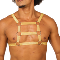 Gold glitter harness with silver metal rings from gigo hit gold harness showing front side detail