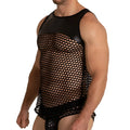 Black mesh tank top with faux leather shoulder and waist panels from gigo hole black tank collection