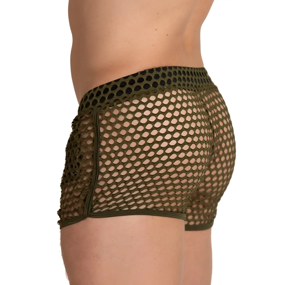 Olive green mesh boxer briefs with black elastic waistband gigo hole green hotshort for breathable comfort