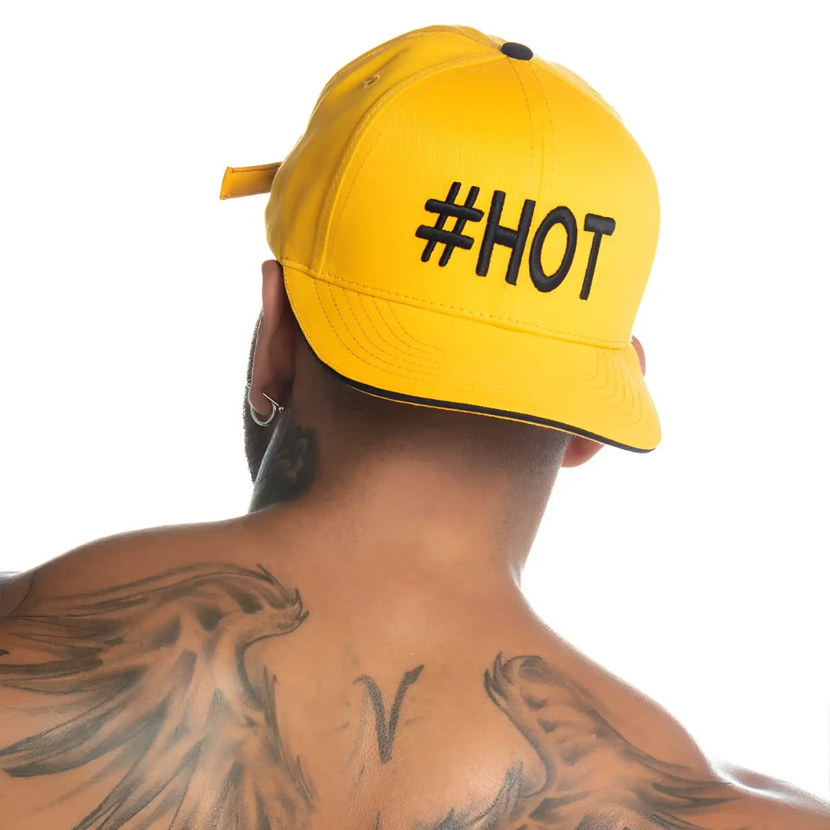 Bright yellow Gigo Hot baseball cap with black embroidered hashtag hot text on the front for casual wear