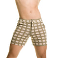 Beige and olive green plaid gigo infaltable brown shorts with button closure made from lightweight fabric