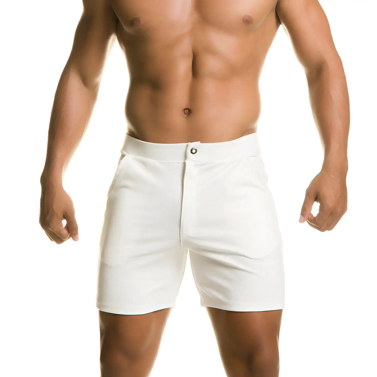 Gigo Infaltable white menÃ¢â‚¬â„¢s shorts with a clean tailored fit and single button closure at the waistband