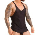 Black mesh tank top gigo insuperable with v neck and racerback design showing back side details