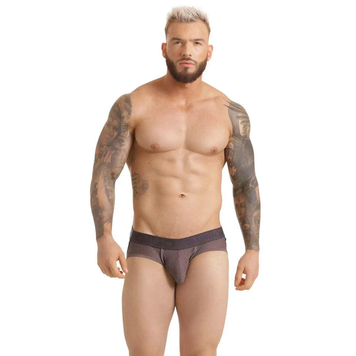 Dark gray mesh gigo insuperable brief jockstrap with solid waistband designed for comfort and support