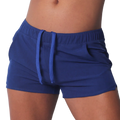 Royal blue athletic shorts in a soft, jersey-style fabric with an elastic waistband and matching drawstring.
