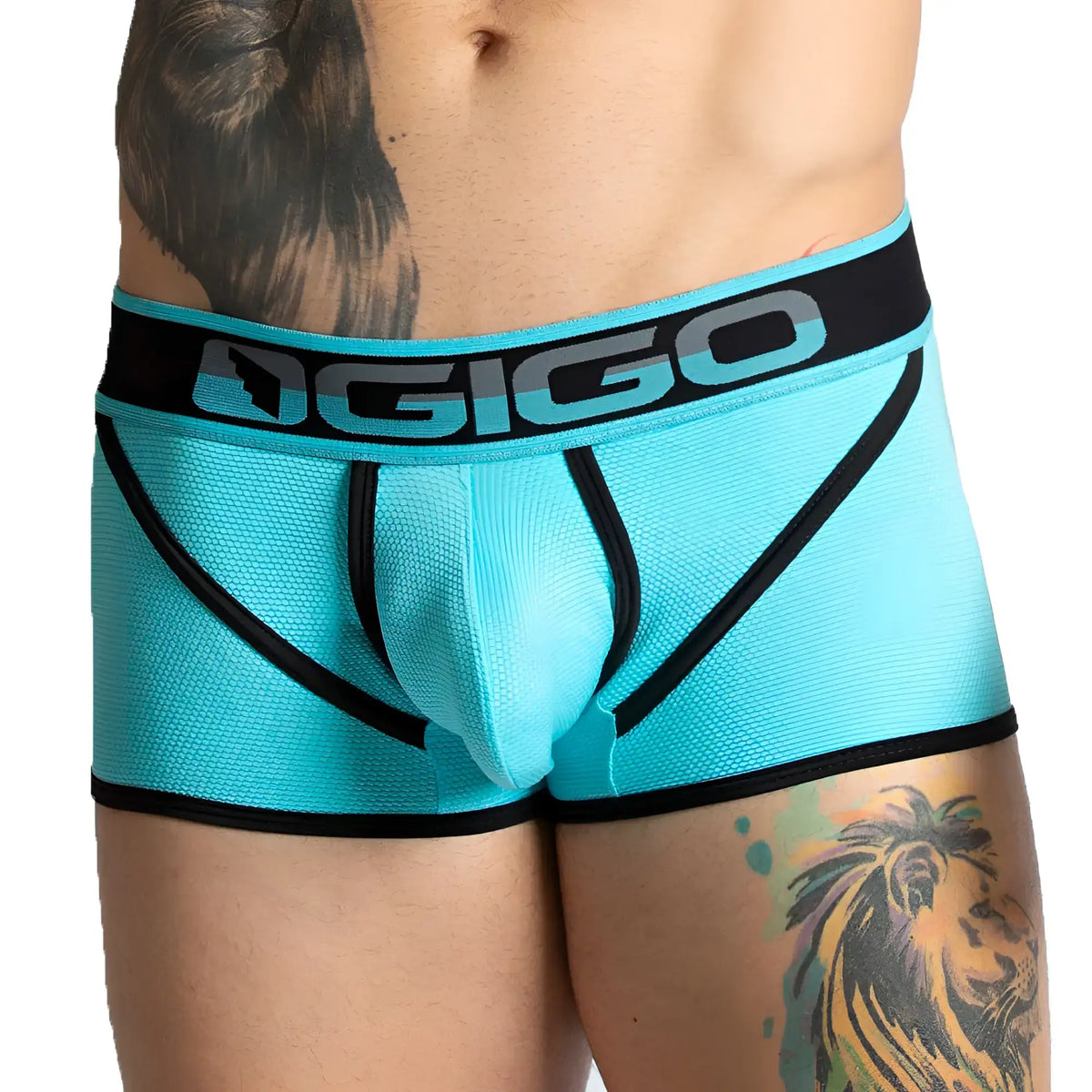 Gigo karma blue trunk turquoise and black menÃ¢â‚¬â„¢s briefs with textured mesh fabric and bold contrasting trim