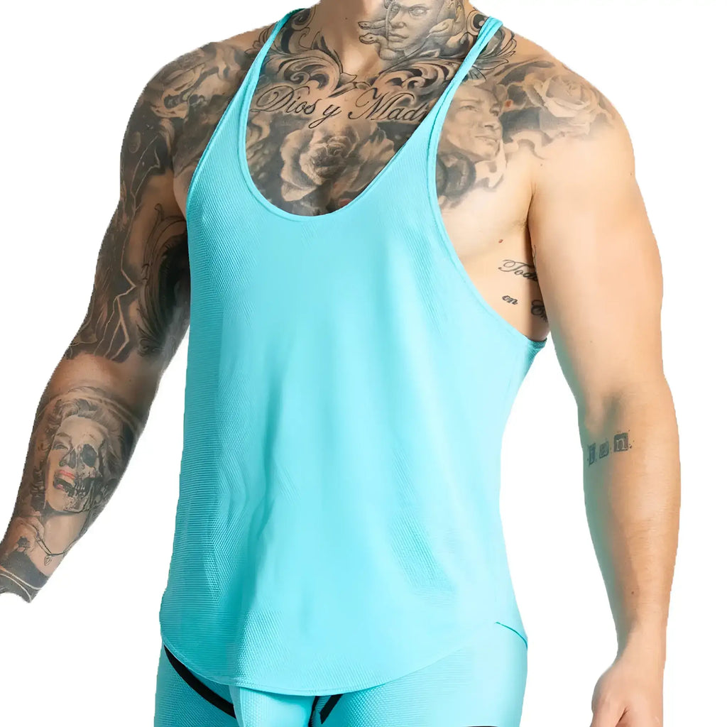 Gigo lemon blue tank turquoise ribbed tank top with scoop neckline and thin straps in soft fabric