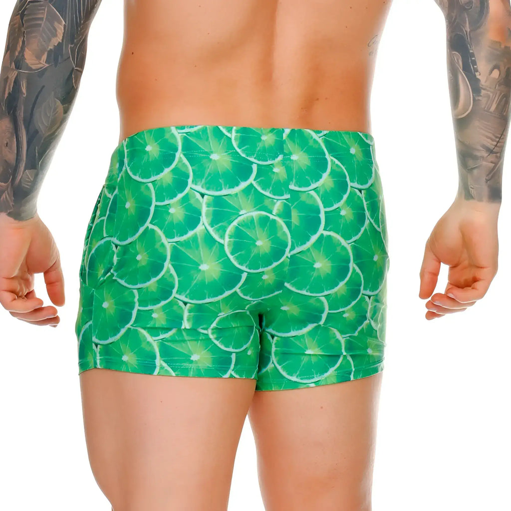 Gigo lemons beachwear green lime slice patterned swim trunks perfect for beach and swimming activities