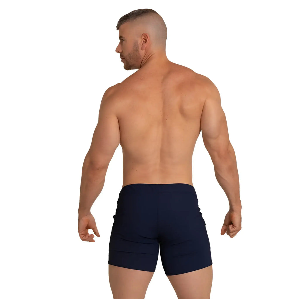 Navy blue gigo letters beachwear athletic shorts made of lightweight breathable fabric for comfortable wear