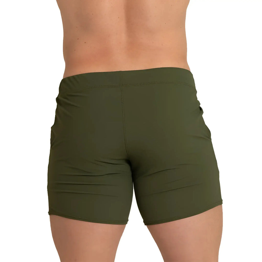 Olive green gigo letters green beachwear athletic shorts with fitted waistband and subtle side pockets