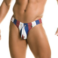 Red white and blue striped gigo line swim brief with drawstring closure for men designed for swimming
