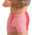 Gigo Marine red beachwear red and white striped swim trunks with solid red side panels and drawstring waistband