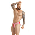 Gigo Marine red swim brief with red and white striped swim trunks and drawstring closure for swimming