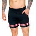 Black gigo medieval candy athletic shorts with two horizontal pink stripes at the hem for casual wear