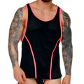 Black mesh gigo medieval candy tank top with vibrant pink trim and functional side zippers visible on front side
