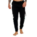 Black cargo pants gigo medieval green sportpants with green accent stitching slim fit and side pockets