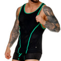 Black mesh athletic tank top with vibrant green trim and sleek sporty design gigo medieval green tank
