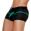 Black mesh gigo medieval green trunk boxer briefs with vibrant green diagonal stripes and subtle white dot pattern