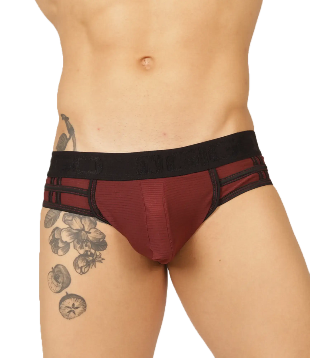Gigo Mix Wine Brief maroon and black athletic briefs with textured front panel reinforced sides and elastic waistband