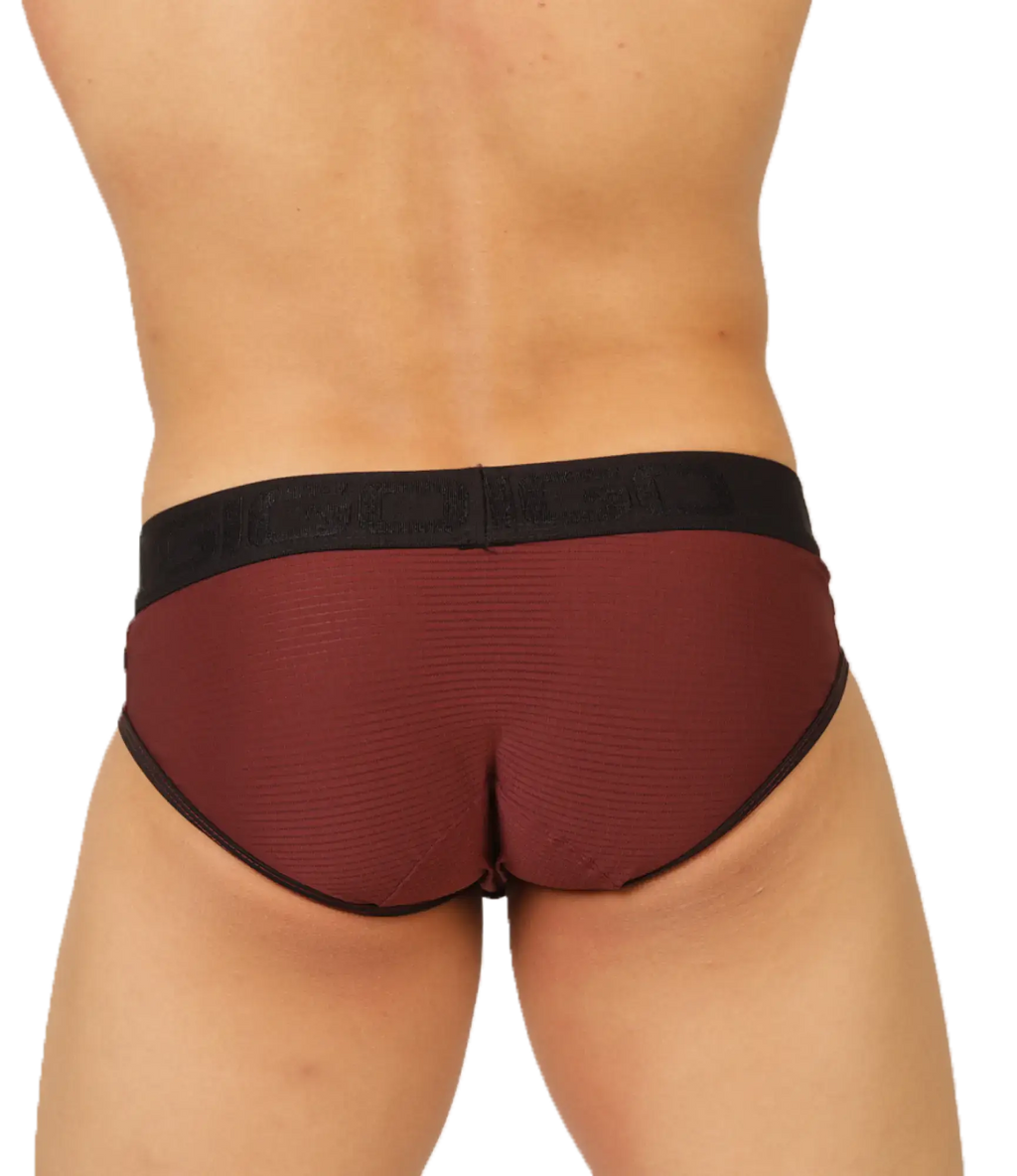 Maroon textured briefs with black elastic waistband from gigo mix wine brief in front view