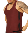 Maroon gigo mix wine tank athletic top with black vertical stripes down the sides for sports and workouts