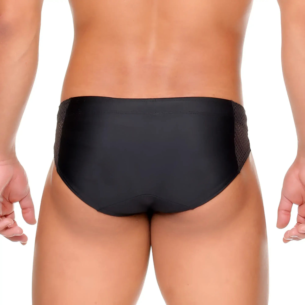 Gigo Morocco black swim brief with mesh side panels designed for stylish and comfortable swimming