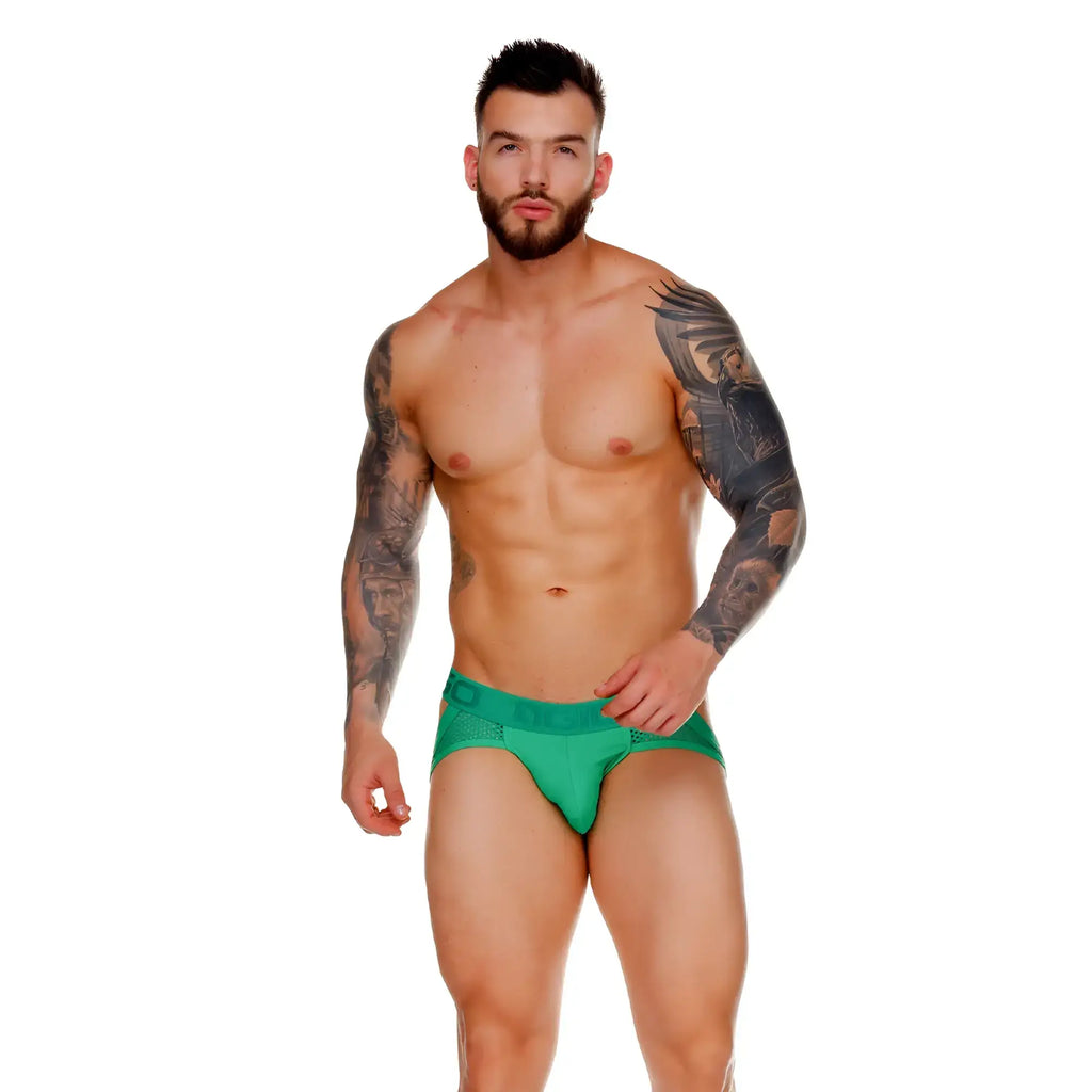 Green athletic briefs with subtle logo on waistband designed for comfort and support in gigo morocco green brief jockstrap