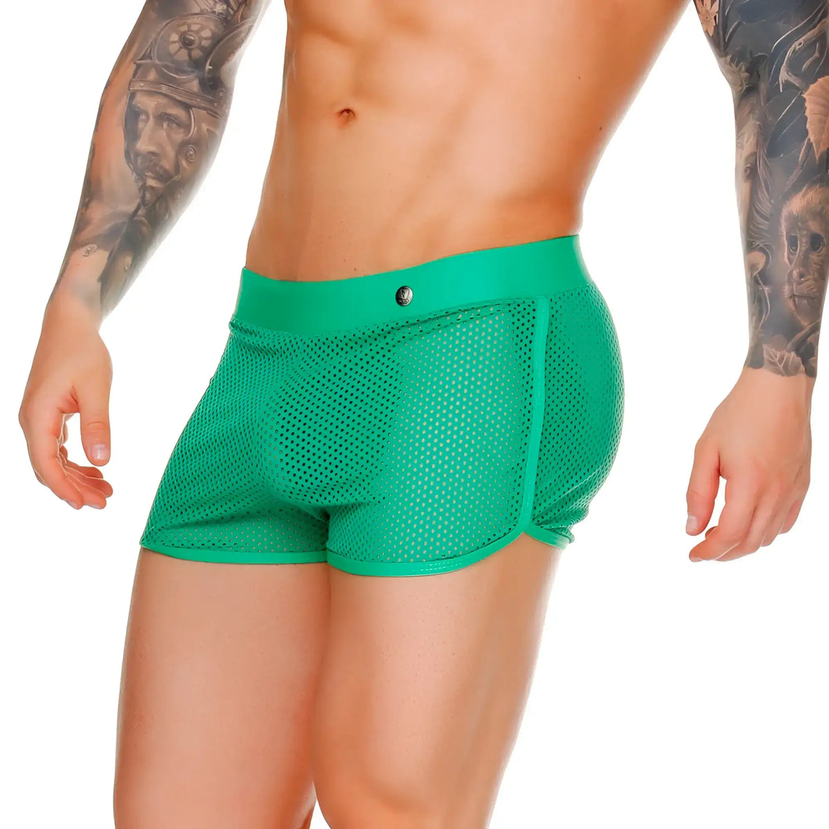 Vibrant green mesh briefs with solid waistband and side seams gigo morocco green hotshort with breathable fabric