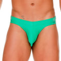 Vibrant green gigo morocco swim brief with thong cut and mesh detailing on the sides