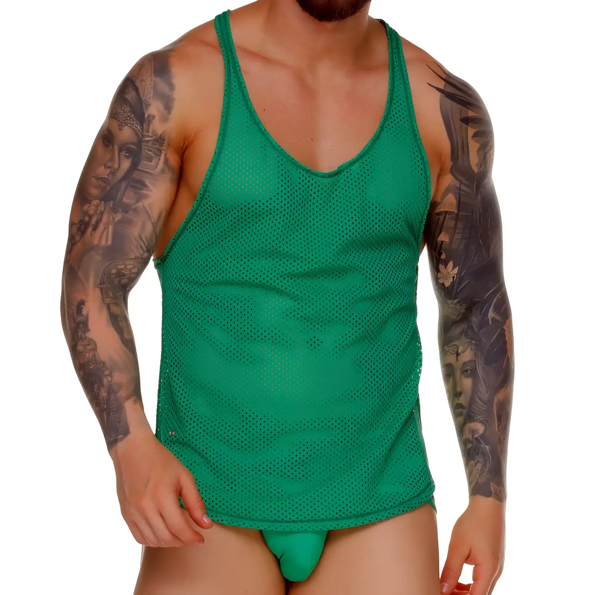Green mesh tank top gigo morocco green made of breathable mesh fabric ideal for summer and active wear