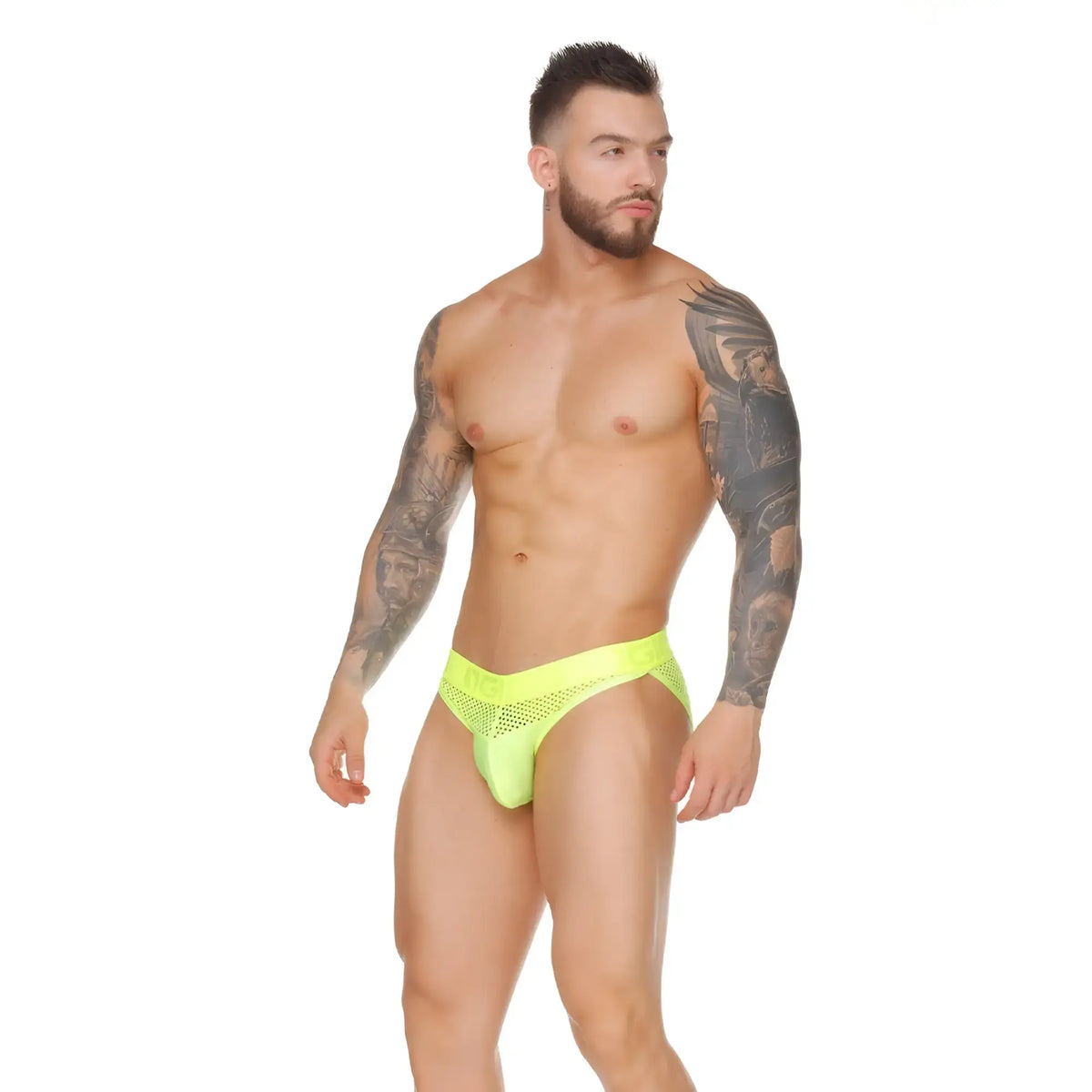 Neon yellow gigo morocco brief made of breathable mesh fabric for comfortable everyday wear