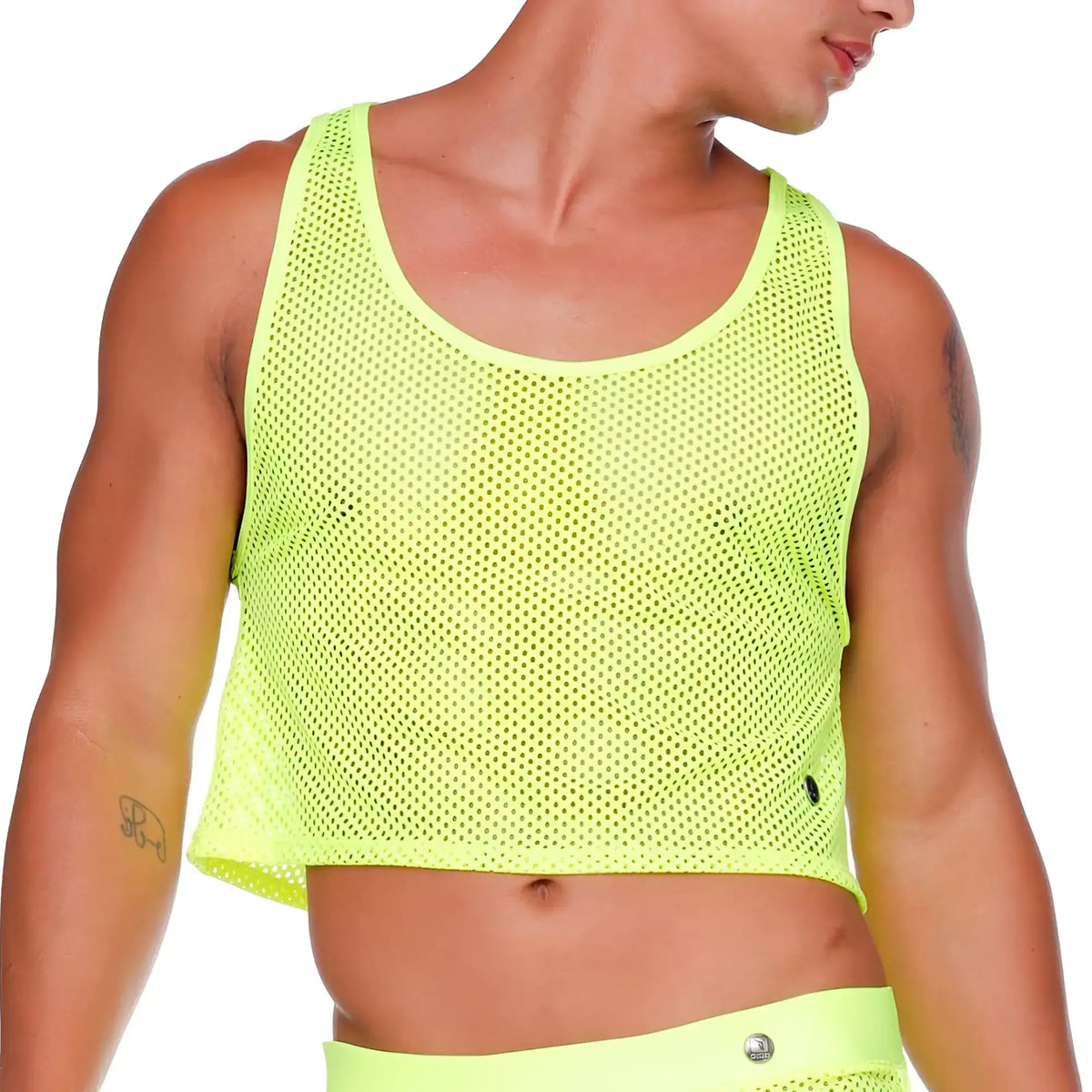 Neon yellow mesh crop top gigo morocco yellow croop top featuring breathable mesh fabric and vibrant colour