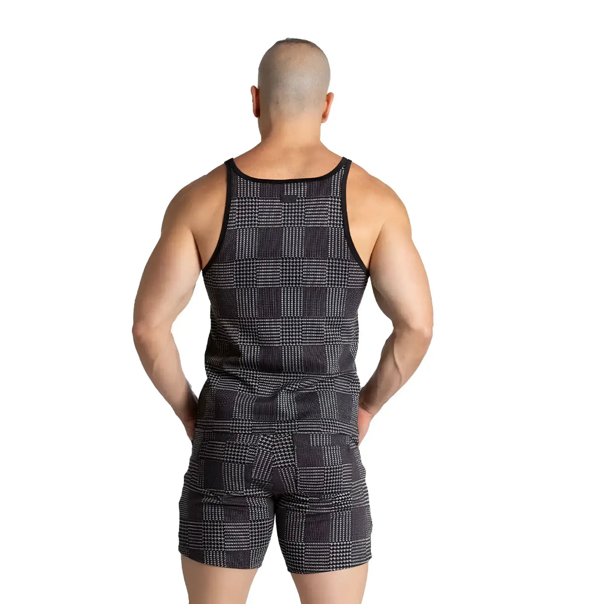 Gigo Mountain black tank fitted black and white plaid sleeveless top ideal for casual summer wear