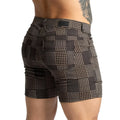 Black and white houndstooth patterned gigo mountain brown short with branded waistband label in cotton blend fabric