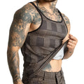 Gigo Mountain Brown Tank black and white houndstooth patterned tank top with black trim front view