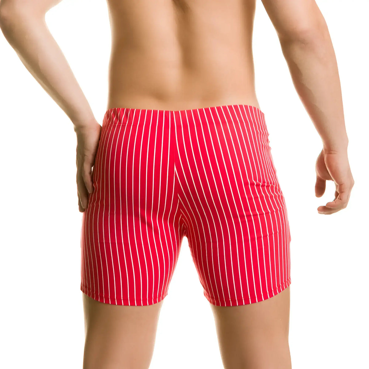 Gigo Naval red beachwear menÃ¢â‚¬â„¢s swim trunks with red and white vertical stripes for beach and pool use