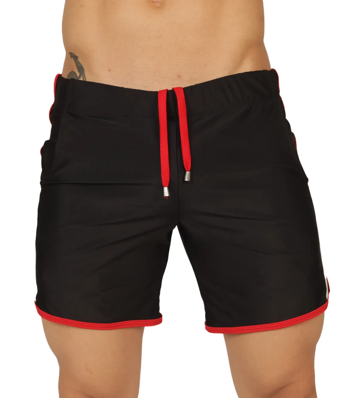 Black swim trunks gigo nice beachwear with red trim and drawstring ideal for beach and pool use