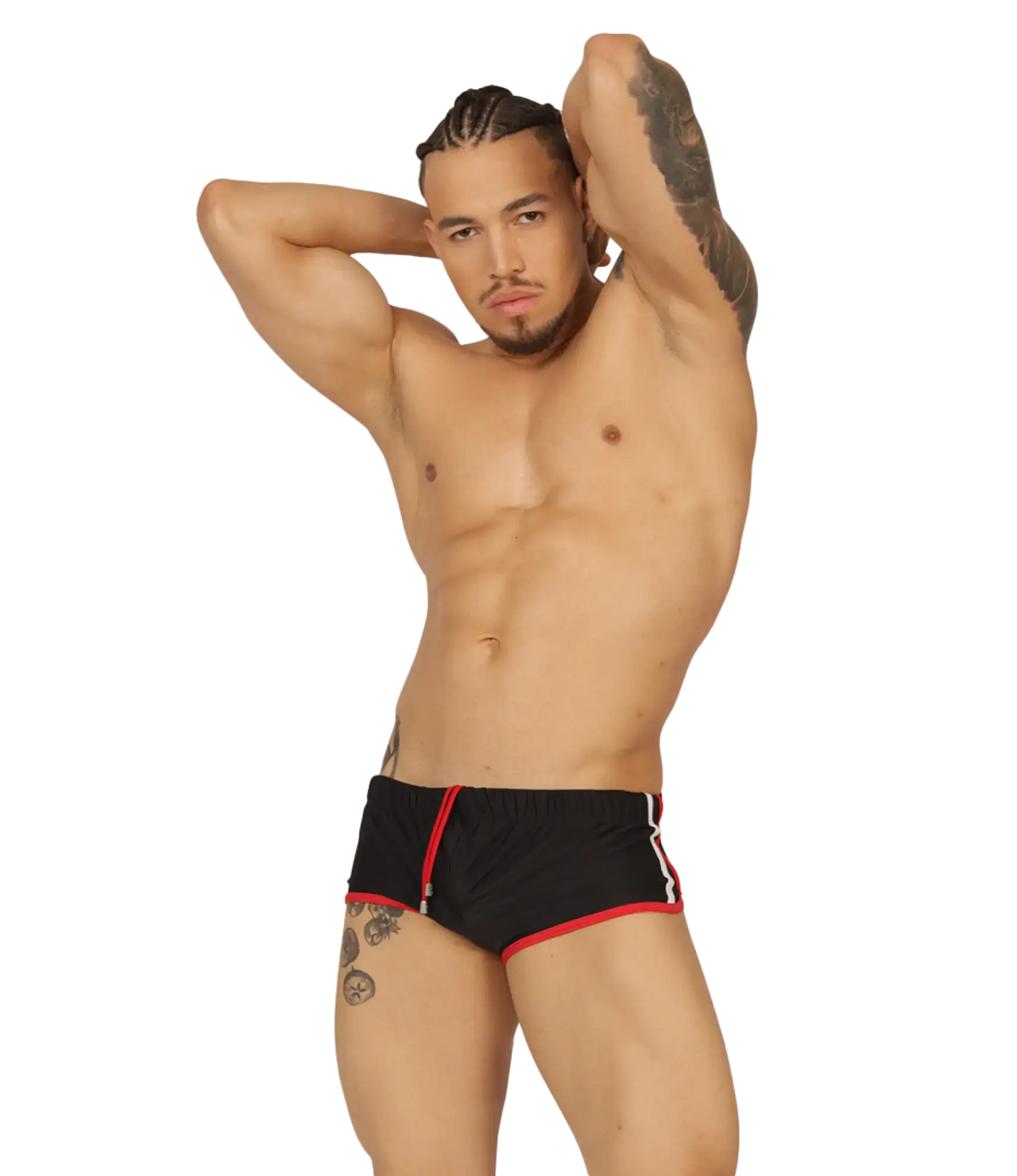 Gigo Nice black swim trunk with red and white trim designed for comfortable beachwear and swimming