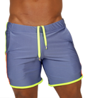 Gigo Nice Blue Beachwear blue athletic shorts with neon yellow drawstring and trim perfect for beachwear