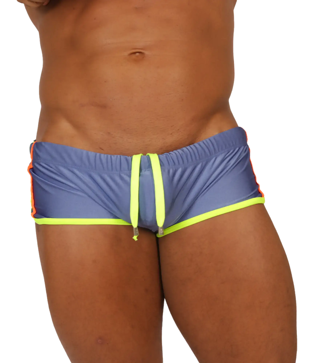 Gigo nice blue swim trunk with neon yellow drawstring and orange trim for vibrant beachwear