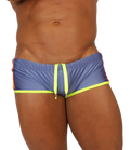 Gigo nice blue swim trunk with neon yellow drawstring and orange trim for vibrant beachwear