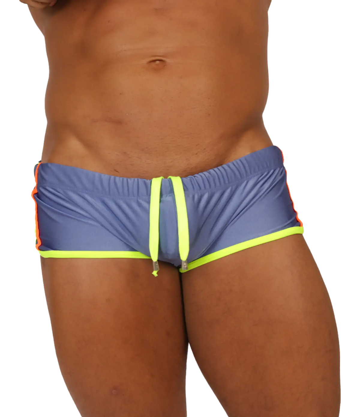 Gigo nice blue swim trunk with neon yellow drawstring and orange trim for vibrant beachwear