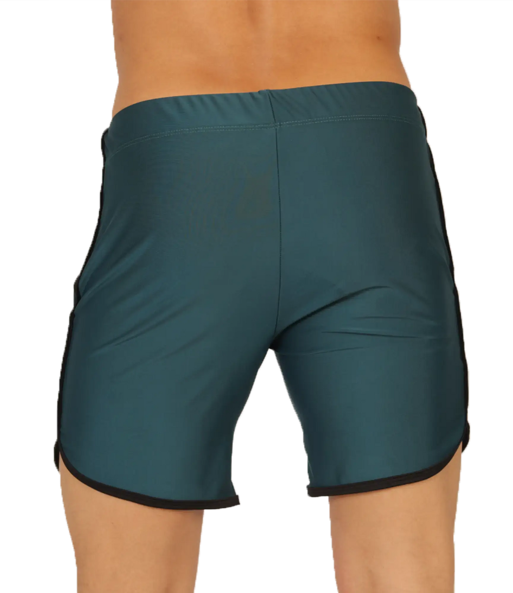 Teal gigo nice green beachwear athletic shorts with black side stripes and hem trim for active use