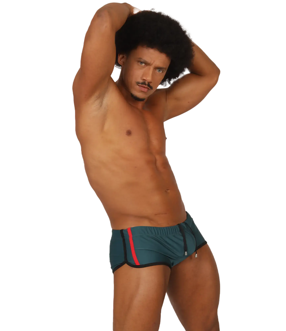 Teal swim trunks with red and black trim from Gigo Nice Green collection ideal for beach and pool use