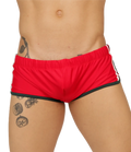 Gigo nice red swim trunk featuring red athletic shorts with black trim and white side stripes for swimming use