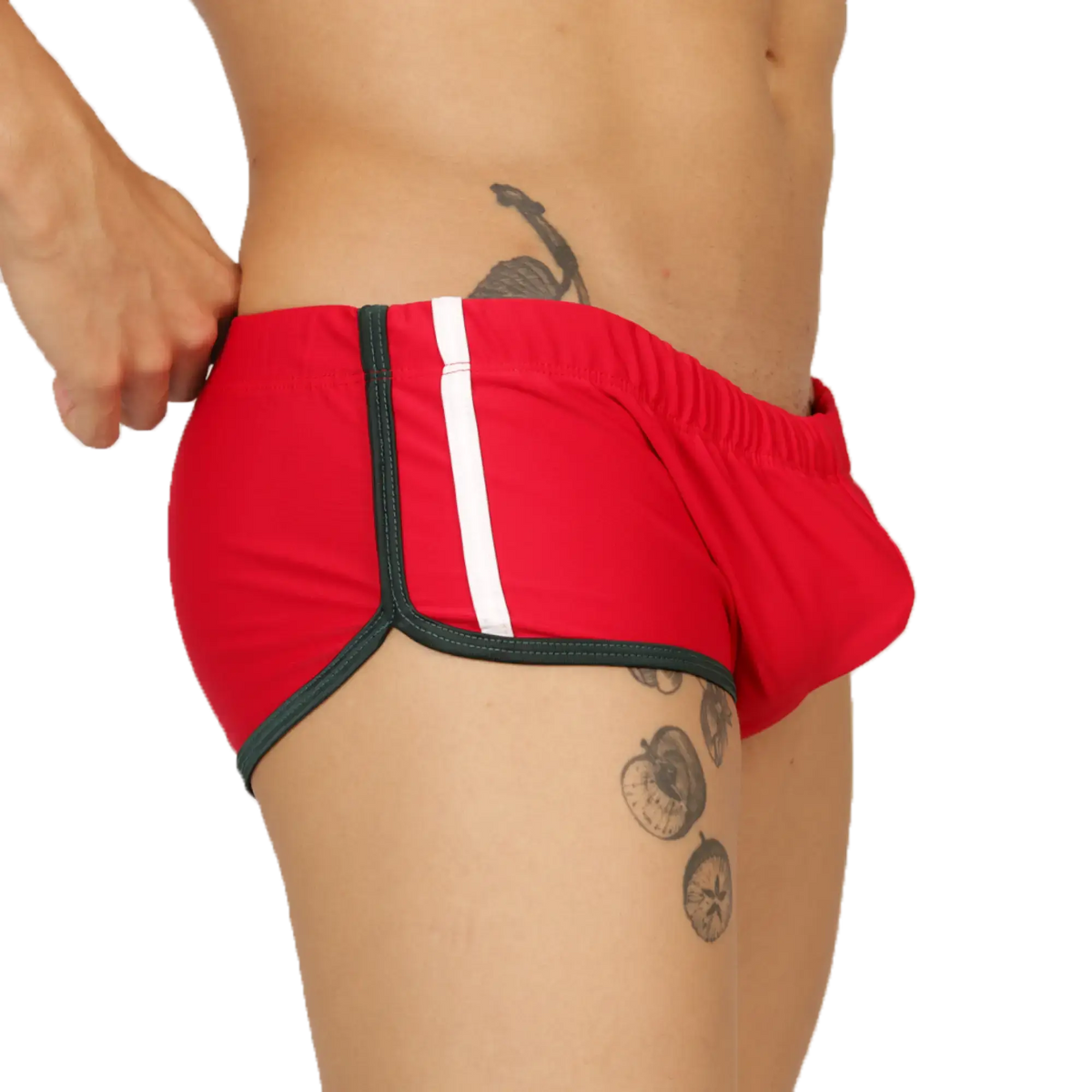Red athletic briefs swim trunk with white stripe and black trim by Gigo nice for active swimming use